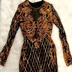 Long Sleeve Gold and Silver Sequins Mini Dach Boutique Dress